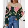 ZESICA Women’s Floral Oversized Sweaters 2026 Fall Crewneck Long Sleeve Casual Chunky Knit Pullover Sweater Tops(Green)