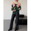 ZESICA Women’s Floral Oversized Sweaters 2026 Fall Crewneck Long Sleeve Casual Chunky Knit Pullover Sweater Tops(Green)