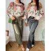 ZESICA Women’s Floral Oversized Sweaters 2026 Fall Crewneck Long Sleeve Casual Chunky Knit Pullover Sweater Tops(Khaki)