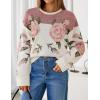 ZESICA Women’s Floral Oversized Sweaters 2026 Fall Crewneck Long Sleeve Casual Chunky Knit Pullover Sweater Tops(Pink)