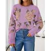 ZESICA Women’s Floral Oversized Sweaters 2026 Fall Crewneck Long Sleeve Casual Chunky Knit Pullover Sweater Tops(Purple)