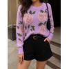 ZESICA Women’s Floral Oversized Sweaters 2026 Fall Crewneck Long Sleeve Casual Chunky Knit Pullover Sweater Tops(Purple)
