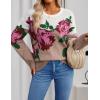 ZESICA Women’s Floral Oversized Sweaters 2026 Fall Crewneck Long Sleeve Casual Chunky Knit Pullover Sweater Tops(Rose Brown)