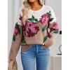 ZESICA Women’s Floral Oversized Sweaters 2026 Fall Crewneck Long Sleeve Casual Chunky Knit Pullover Sweater Tops(Rose Brown)