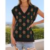 ZESICA Women’s Floral Sleeveless Sweater Vest 2026 Summer Oversized Cap Sleeve V Neck Loose Knit Tank Tops Casual Outfits(Black)