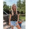 ZESICA Womens Floral Sweater Vest Summer Short Sleeve Crew Neck Cute Loose Knit Tops 2026 Trendy Clothes Outfits(Black)