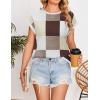 ZESICA Womens Floral Sweater Vest Summer Short Sleeve Crew Neck Cute Loose Knit Tops 2026 Trendy Clothes Outfits(Brown)
