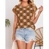 ZESICA Womens Floral Sweater Vest Summer Short Sleeve Crew Neck Cute Loose Knit Tops 2026 Trendy Clothes Outfits(Caramel)
