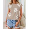 ZESICA Womens Floral Sweater Vest Summer Short Sleeve Crew Neck Cute Loose Knit Tops 2026 Trendy Clothes Outfits(Khaki)