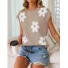 ZESICA Womens Floral Sweater Vest Summer Short Sleeve Crew Neck Cute Loose Knit Tops 2026 Trendy Clothes Outfits(Khaki)