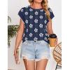 ZESICA Womens Floral Sweater Vest Summer Short Sleeve Crew Neck Cute Loose Knit Tops 2026 Trendy Clothes Outfits(Navy)