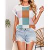 ZESICA Womens Floral Sweater Vest Summer Short Sleeve Crew Neck Cute Loose Knit Tops 2026 Trendy Clothes Outfits(Whitepink)