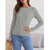 ZESICA Women’s Long Sleeve Crewneck Shirts 2026 Spring Ribbed Knit Sweater Slim Fitted Casual Basic Tee Tops(Grey)