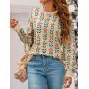 ZESICA Women’s Long Sleeve Crewneck Sweater 2026 Fall Printed Cute Oversized Knitted Pullover Tops Trendy Clothes(Apricot)