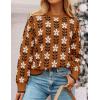ZESICA Women’s Long Sleeve Crewneck Sweater 2026 Fall Printed Cute Oversized Knitted Pullover Tops Trendy Clothes(Caramel)