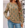 ZESICA Women’s Long Sleeve Crewneck Sweater 2026 Fall Printed Cute Oversized Knitted Pullover Tops Trendy Clothes(Khaki)