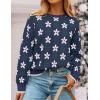 ZESICA Women’s Long Sleeve Crewneck Sweater 2026 Fall Printed Cute Oversized Knitted Pullover Tops Trendy Clothes(Navy)