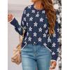 ZESICA Women’s Long Sleeve Crewneck Sweater 2026 Fall Printed Cute Oversized Knitted Pullover Tops Trendy Clothes(Navy)