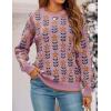 ZESICA Women’s Long Sleeve Crewneck Sweater 2026 Fall Printed Cute Oversized Knitted Pullover Tops Trendy Clothes(Pink)