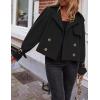 ZESICA Womens Long Sleeve Crop Trench Coat Lapel Double Breasted Loose Casual Jacket with Pockets(Black)