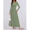 ZESICA Women’s Long Sleeve Fall Maxi Dress 2026 Crewneck Knit Casual Slim Swing Pleated Dresses with Pockets(Bean Green)