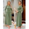 ZESICA Women’s Long Sleeve Fall Maxi Dress 2026 Crewneck Knit Casual Slim Swing Pleated Dresses with Pockets(Bean Green)