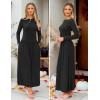ZESICA Women’s Long Sleeve Fall Maxi Dress 2026 Crewneck Knit Casual Slim Swing Pleated Dresses with Pockets(Black)