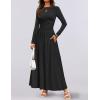 ZESICA Women’s Long Sleeve Fall Maxi Dress 2026 Crewneck Knit Casual Slim Swing Pleated Dresses with Pockets(Black)