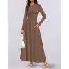 ZESICA Women’s Long Sleeve Fall Maxi Dress 2026 Crewneck Knit Casual Slim Swing Pleated Dresses with Pockets(Brown)