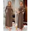 ZESICA Women’s Long Sleeve Fall Maxi Dress 2026 Crewneck Knit Casual Slim Swing Pleated Dresses with Pockets(Brown)