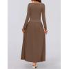 ZESICA Women’s Long Sleeve Fall Maxi Dress 2026 Crewneck Knit Casual Slim Swing Pleated Dresses with Pockets(Brown)