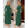 ZESICA Women’s Long Sleeve Fall Maxi Dress 2026 Crewneck Knit Casual Slim Swing Pleated Dresses with Pockets(Dark Green)