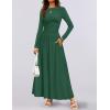 ZESICA Women’s Long Sleeve Fall Maxi Dress 2026 Crewneck Knit Casual Slim Swing Pleated Dresses with Pockets(Dark Green)