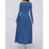 ZESICA Women’s Long Sleeve Fall Maxi Dress 2026 Crewneck Knit Casual Slim Swing Pleated Dresses with Pockets(Navy)