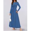 ZESICA Women’s Long Sleeve Fall Maxi Dress 2026 Crewneck Knit Casual Slim Swing Pleated Dresses with Pockets(Navy)