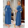 ZESICA Women’s Long Sleeve Fall Maxi Dress 2026 Crewneck Knit Casual Slim Swing Pleated Dresses with Pockets(Navy)