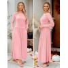 ZESICA Women’s Long Sleeve Fall Maxi Dress 2026 Crewneck Knit Casual Slim Swing Pleated Dresses with Pockets(Pink)