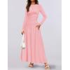 ZESICA Women’s Long Sleeve Fall Maxi Dress 2026 Crewneck Knit Casual Slim Swing Pleated Dresses with Pockets(Pink)
