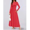 ZESICA Women’s Long Sleeve Fall Maxi Dress 2026 Crewneck Knit Casual Slim Swing Pleated Dresses with Pockets(Red)