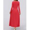 ZESICA Women’s Long Sleeve Fall Maxi Dress 2026 Crewneck Knit Casual Slim Swing Pleated Dresses with Pockets(Red)