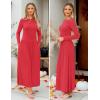 ZESICA Women’s Long Sleeve Fall Maxi Dress 2026 Crewneck Knit Casual Slim Swing Pleated Dresses with Pockets(Red)