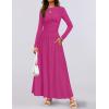 ZESICA Women’s Long Sleeve Fall Maxi Dress 2026 Crewneck Knit Casual Slim Swing Pleated Dresses with Pockets(Rose)
