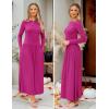 ZESICA Women’s Long Sleeve Fall Maxi Dress 2026 Crewneck Knit Casual Slim Swing Pleated Dresses with Pockets(Rose)