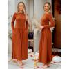 ZESICA Women’s Long Sleeve Fall Maxi Dress 2026 Crewneck Knit Casual Slim Swing Pleated Dresses with Pockets(Rust)