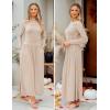 ZESICA Women’s Long Sleeve Fall Maxi Dress 2026 Crewneck Knit Casual Slim Swing Pleated Dresses with Pockets(Sand)