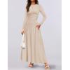 ZESICA Women’s Long Sleeve Fall Maxi Dress 2026 Crewneck Knit Casual Slim Swing Pleated Dresses with Pockets(Sand)