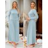 ZESICA Women’s Long Sleeve Fall Maxi Dress 2026 Crewneck Knit Casual Slim Swing Pleated Dresses with Pockets(Sky)