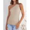 ZESICA Women’s One Shoulder Tank Summer Sleeveless T Shirt Ribbed Knit Slim Fit Sexy Casual Basic Tee Tops(Apricot)