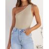 ZESICA Women’s One Shoulder Tank Summer Sleeveless T Shirt Ribbed Knit Slim Fit Sexy Casual Basic Tee Tops(Apricot)