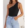 ZESICA Women’s One Shoulder Tank Summer Sleeveless T Shirt Ribbed Knit Slim Fit Sexy Casual Basic Tee Tops(Black)